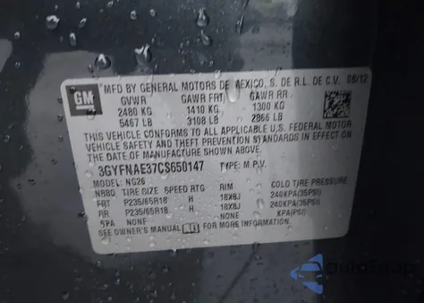 2012 Cadillac Srx Luxury Collection from USA, damaged, VIN 3GYFNAE37CS650147